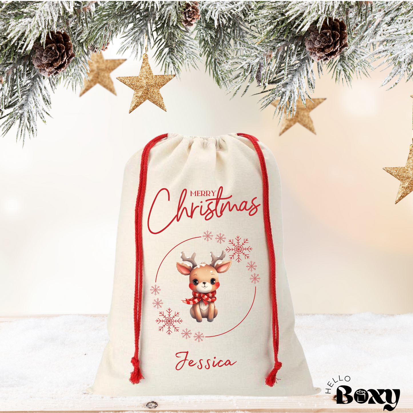 Personalised Christmas sack-Merry Christmas Reindeer