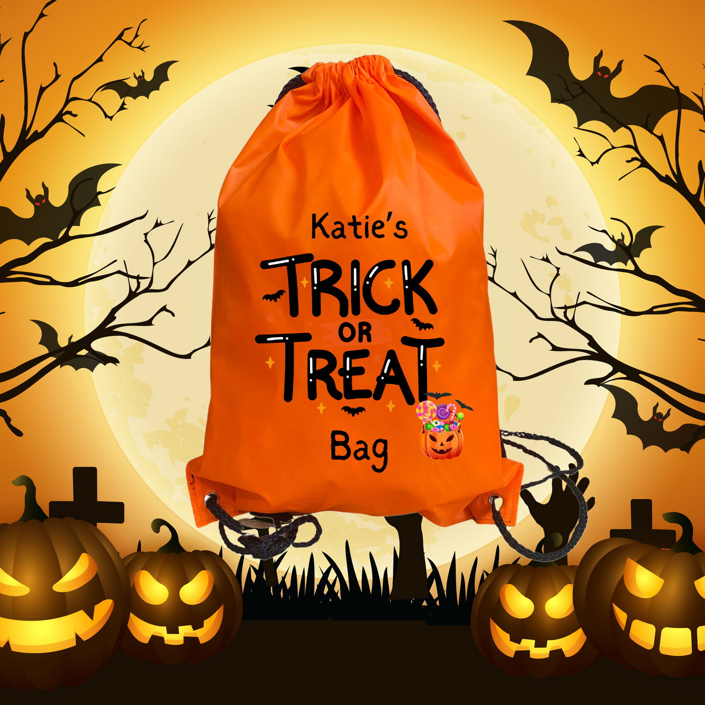 Halloween personalised trick or treat bag