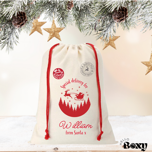 Personalised Christmas sack- Special Delivery Santas Sleigh