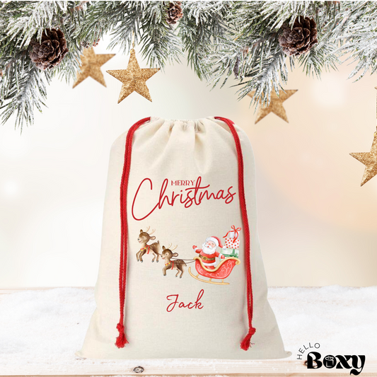 Personalised Christmas sack-Merry Christmas Santas sleigh